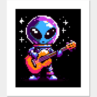 Galactic Guitarist - Pixelated Alien Musician Posters and Art